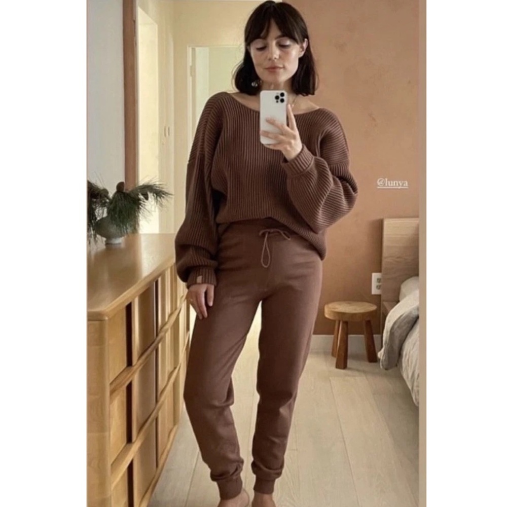 Lunya Organic Cotton Silk V-Neck Reversible Crop Sweater Top Humble Brown S M